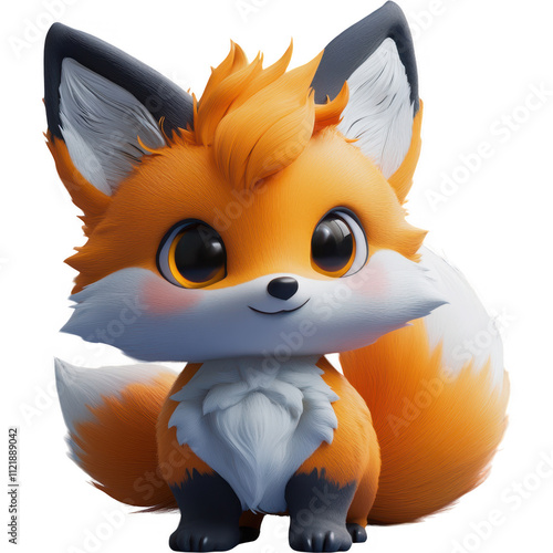 Cheerful Anthropomorphic Fox Cartoon Character with Blue Collar and White Markings