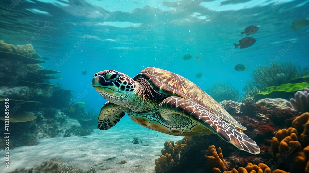 Obraz premium A photo of a tranquil sea turtle