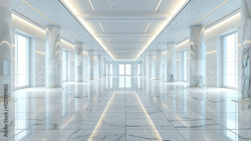 Empty showroom with glossy floors and ambient lighting