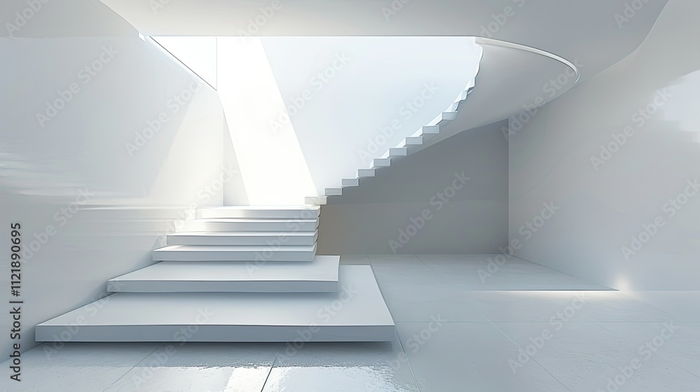 Floating staircase in a minimalist white interior Floating staircase in a minimalist white interior