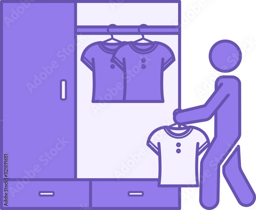 Colored Wardrobe Icon. Vector Illustration. Man Taking Out a New T-Shirt from a Closet. Clothes. Fashion Concept