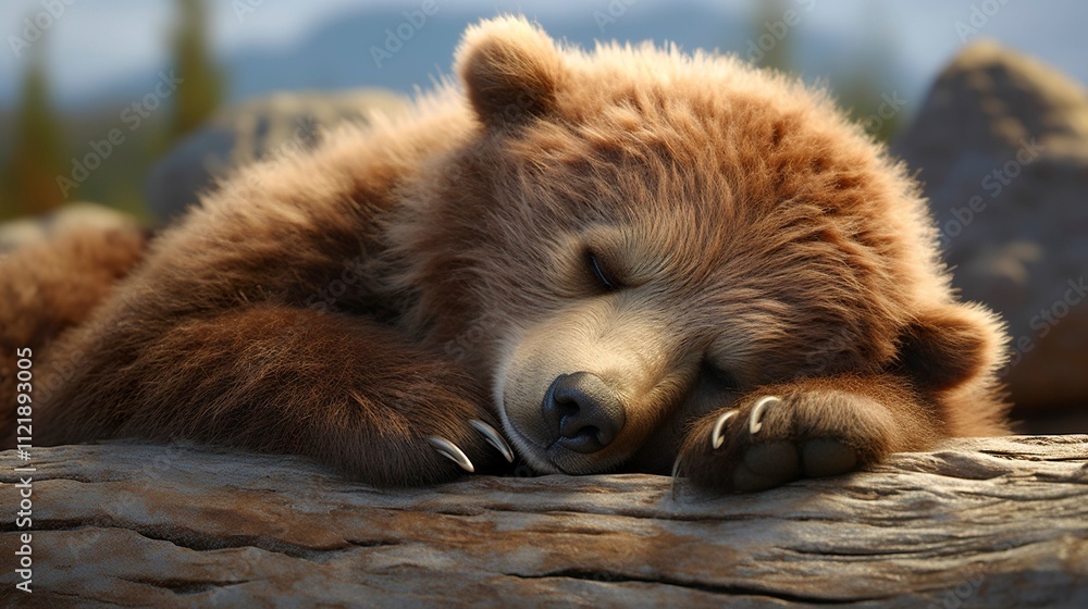 Fototapeta premium A photo of a sleepy bear cub