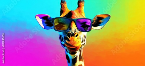 Discover the playful side of nature with a multicolored giraffe. 