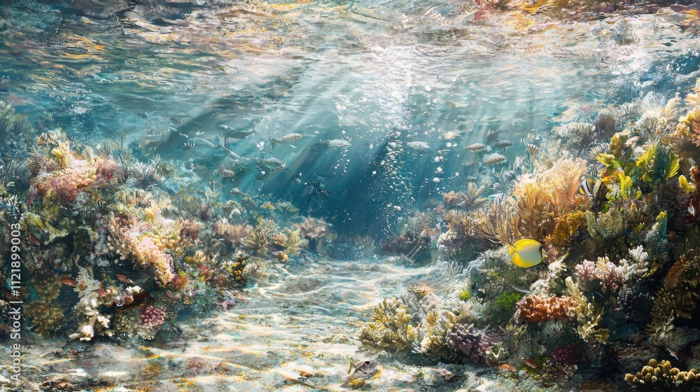 Obraz premium Exploring vibrant marine life in underwater reef ecosystema crystal waters perspective on ecological richness
