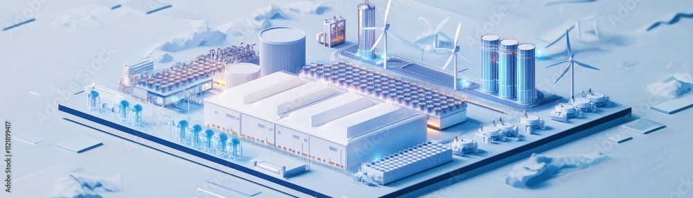 Fototapeta premium A modern industrial complex featuring renewable energy infrastructure.