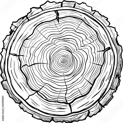 Round Wooden Tree Slice with Bark and Growth Rings Ideal for Rustic Décor and Woodworking silhouette vector illustration
