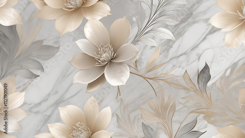 A modern marble-inspired beautiful floral texture with shades of champagne and silver colors design.