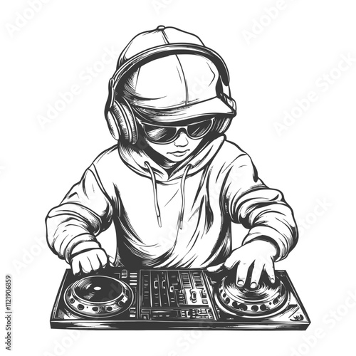 A Dj Wearing A Cap And Headphones Mixing Music On A Mixer