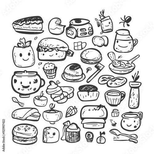 Wallpaper Mural A Hand Drawn Collection Of Cute Food And Drink Items With Smiley Faces Torontodigital.ca
