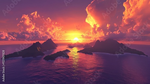 Captivating sunset over volcanic islands oceanic viewpoint nature scene majestic orangepurple sky photo