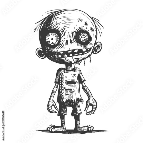 A Hand Drawn Sketch Of A Cartoon Zombie With A Torn Shirt