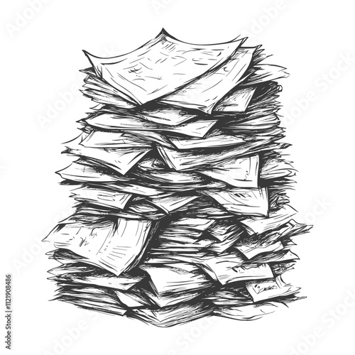 A Hand Drawn Sketch Of A Large Stack Of Papers