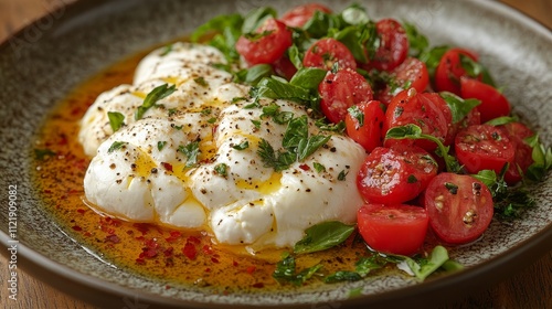 Burrata Cheese with Roasted Cherry Tomatoes and Basil