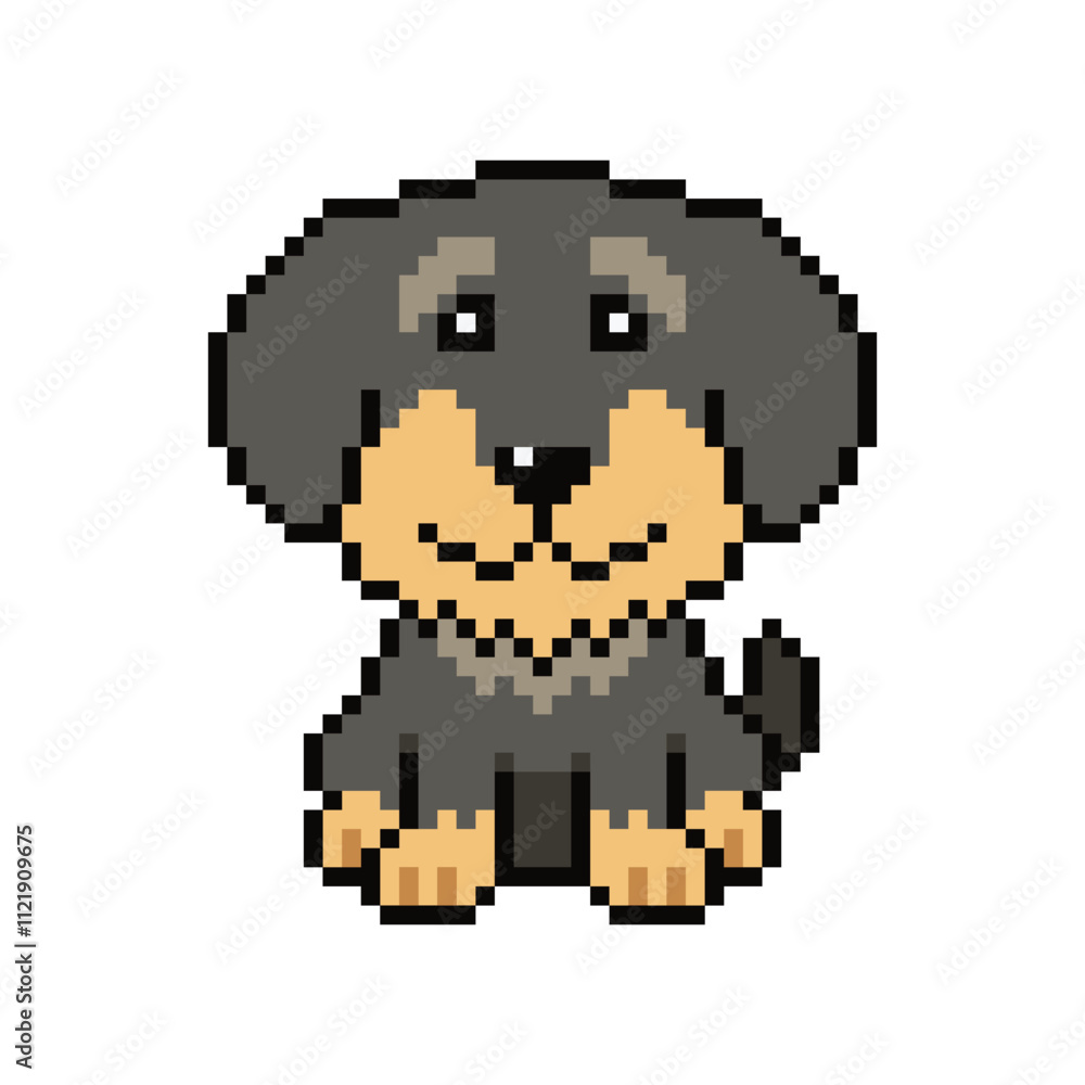 Fototapeta premium Pixel art cute dog vector in retro style for design.