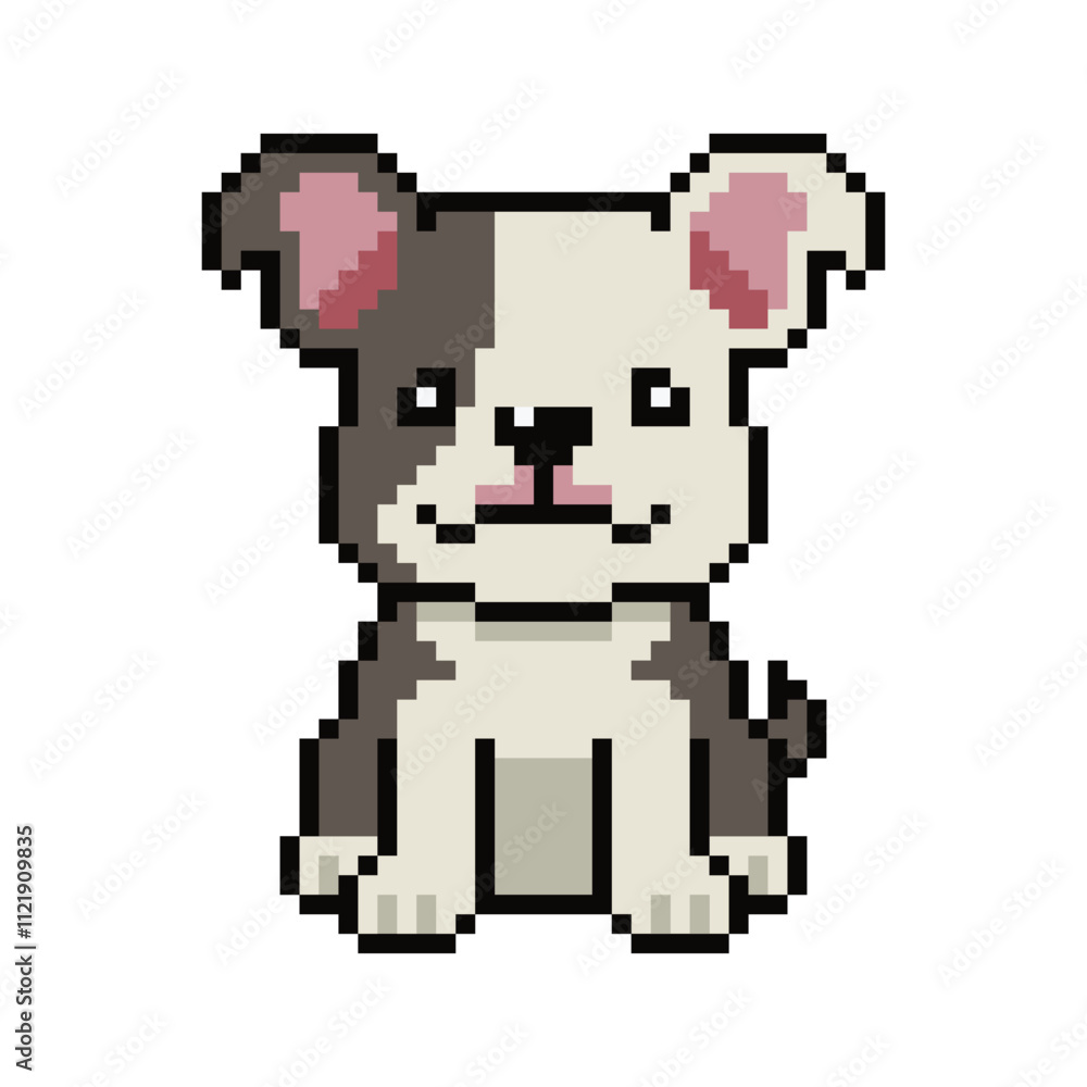 Obraz premium Pixel art cute boston terrier dog vector in retro style for design.