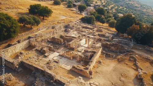 Archelogical site, excavation and ruins reveal. Ancient historical culture landmark. photo