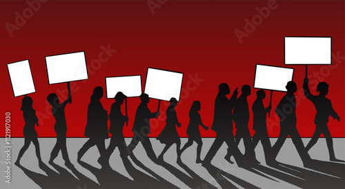 People protesting holding signs