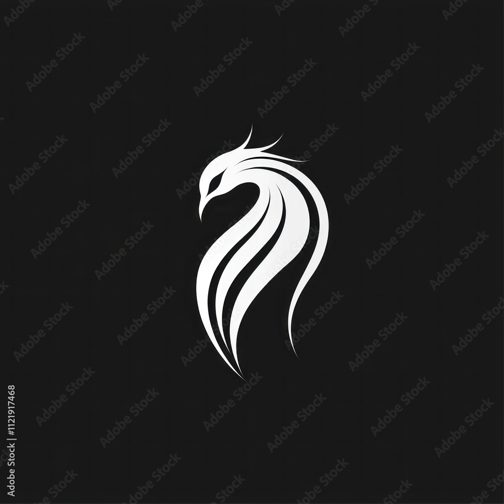 Obraz premium Abstract stylized white phoenix bird logo design on black background.