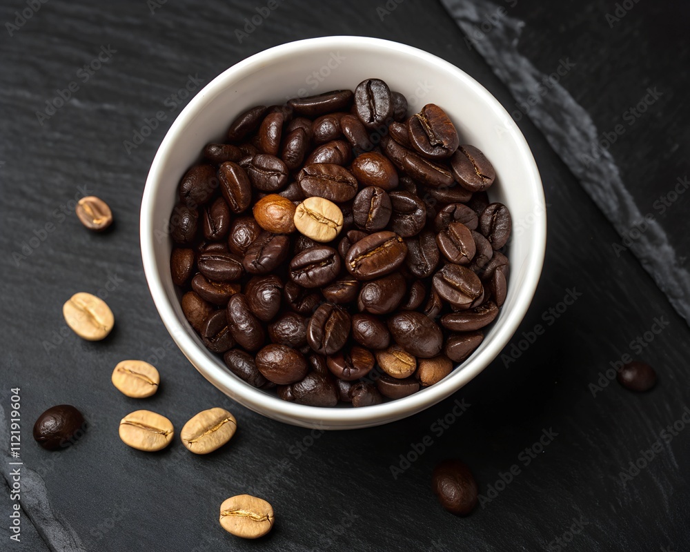 Fototapeta premium Coffee beans in white bowl