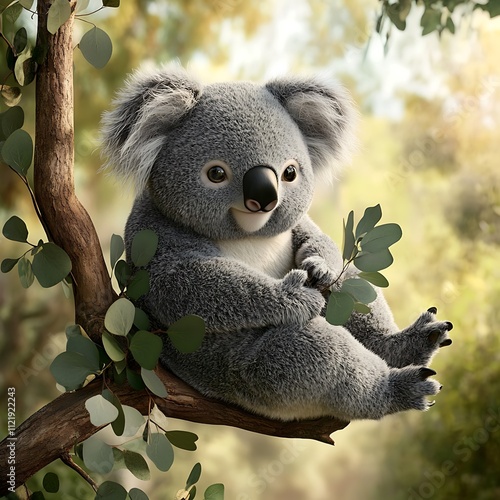 Chubby Koala in Relaxed Pose for Playful Wildlife Concepts photo