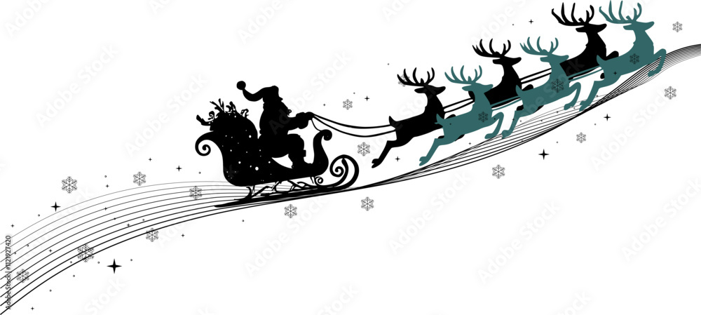 Naklejka premium santa sleight on christmas night silhouette