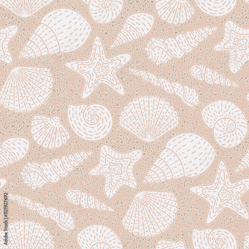 Underwater life. Cannoli Cream, Cream Tan, Safari, PANTONE. Seamless floral pattern-507.