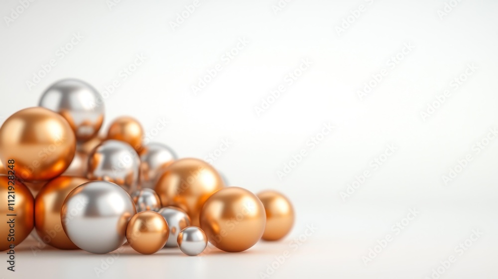 Gold and Silver Festive Beads Isolated on White Background. Generative AI Gold and Silver Festive Beads Isolated on White Background. Generative AI