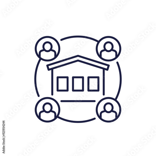 Cohousing and communal living icon in line design