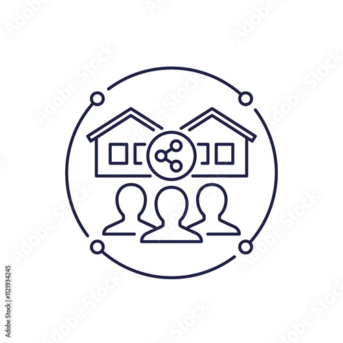 Cohousing and communal living icon, line vector photo