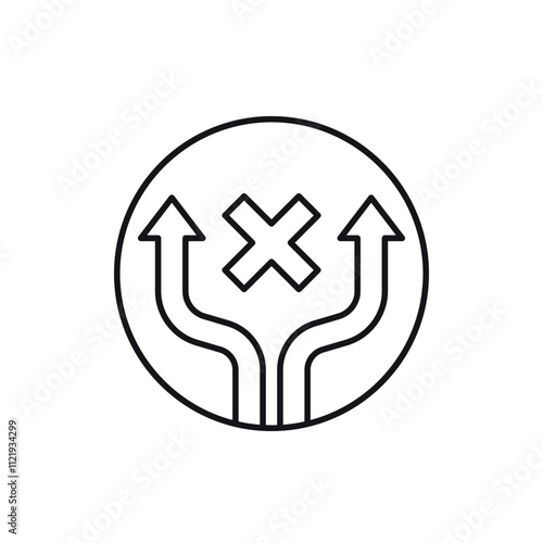 detour routes line icon with two arrows in circle