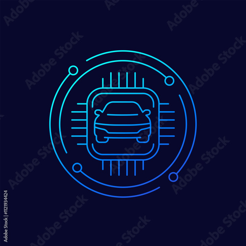 microchip with a car icon, linear design