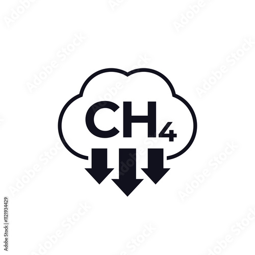 methane emissions, reduce CH4 icon on white