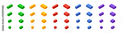 Toy bricks. Building plastic toy bricks or child blocks construction. Vector illustration