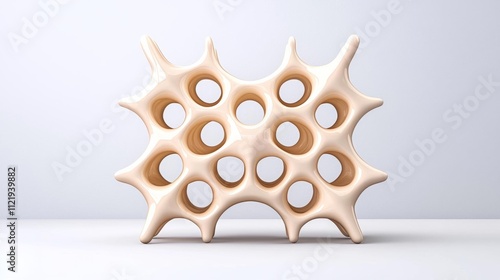 a photostock of a futuristic 3D-printed structure on a plain gray background, innovation 2025 photo