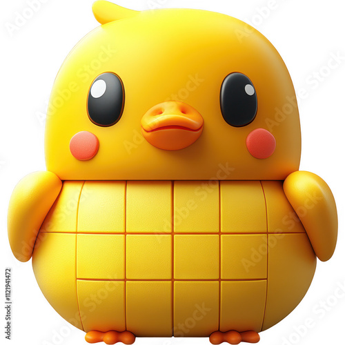 Anthropomorphic Yellow Rubber Duck with Black Markings and Expressive Eyes