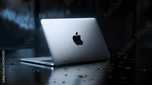 A photo of an Apple logo on a laptop