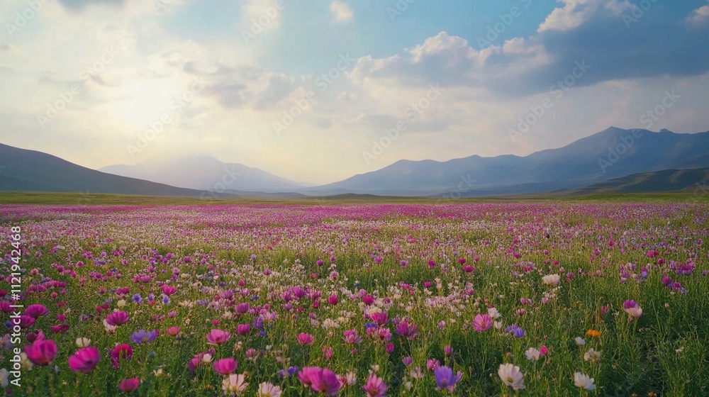 Serene Sunset Wildflower Meadow Landscape Serene Sunset Wildflower Meadow Landscape