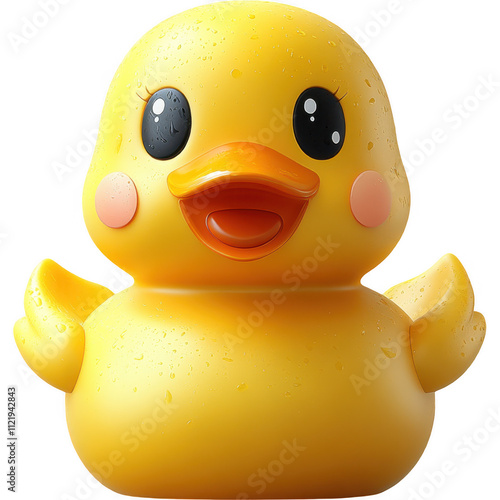 Vibrant Yellow Rubber Duck Toy Waving Against Dark Background