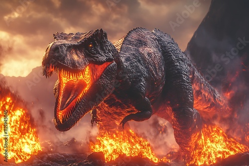 dinosaurs extinct because mountains erupted due to lava or magma video looping stock 4k quality, photo