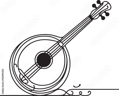 Line Art of Greek Bouzouki Traditional Music Instrument Illustration