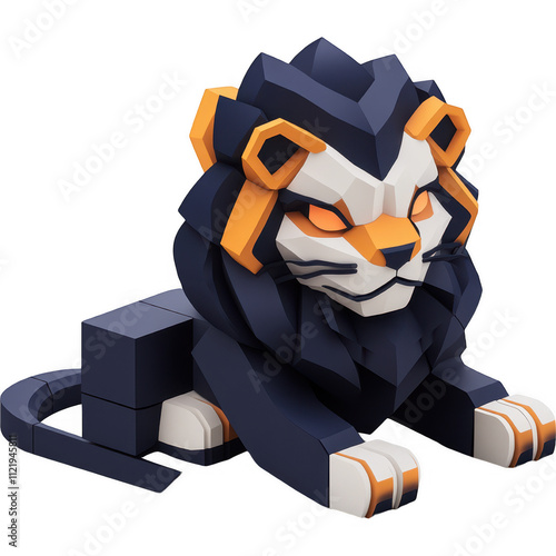 Majestic Gold-Crowned 3D Animated Lion on Castle Base Against Blue Sky