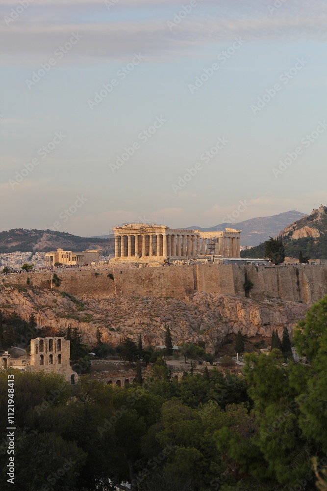 Fototapeta premium ancient greek temple at sunset in Athens, Greece