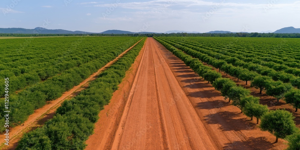 Naklejka premium An aerial view of a meticulously organized mango orchard