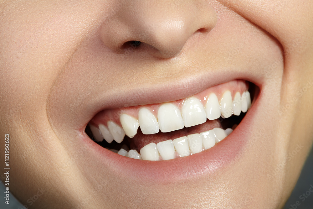 Obraz premium Dental Beauty. Beautiful Macro with perfect White Teeth. Whitening Tooth, Oral Hygiene, Wellness Treatment