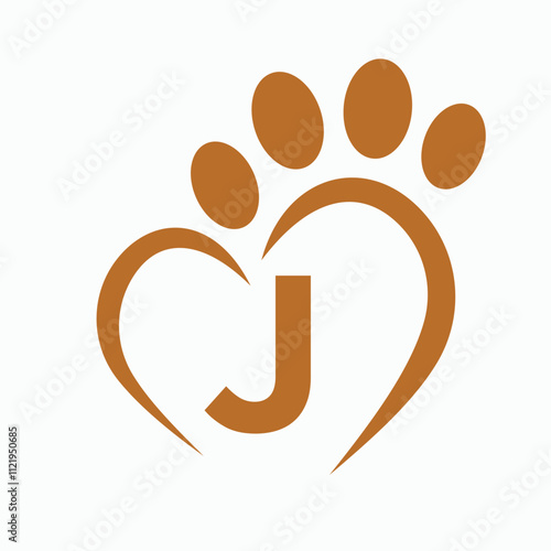 Letter J Pet Logo Design Concept With Paw and Heart Symbol Vector