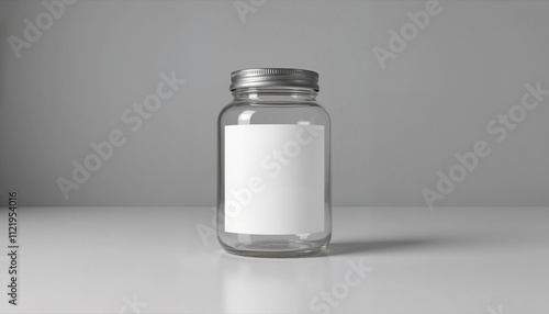 Clear glass jar awaiting creative possibilities on a minimalist surface photo