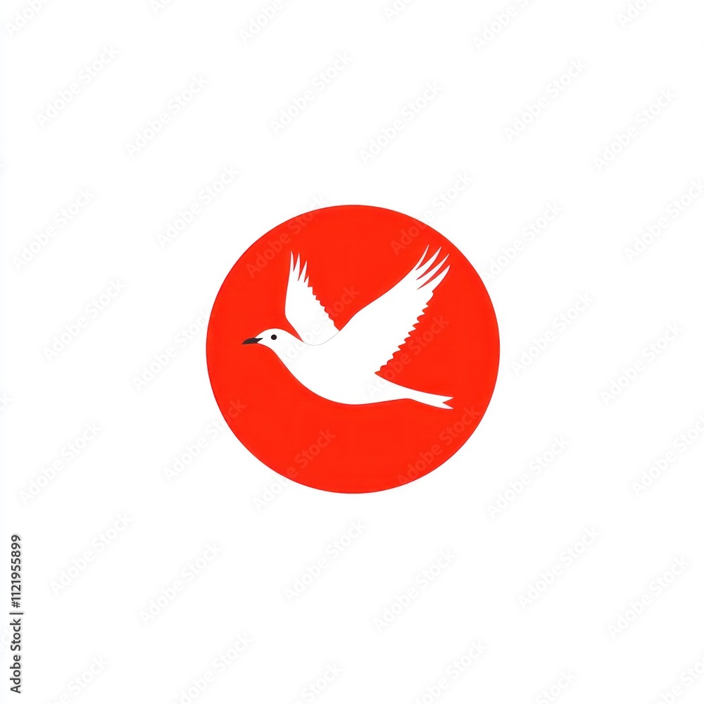 Obraz premium White dove flying in a red circle.