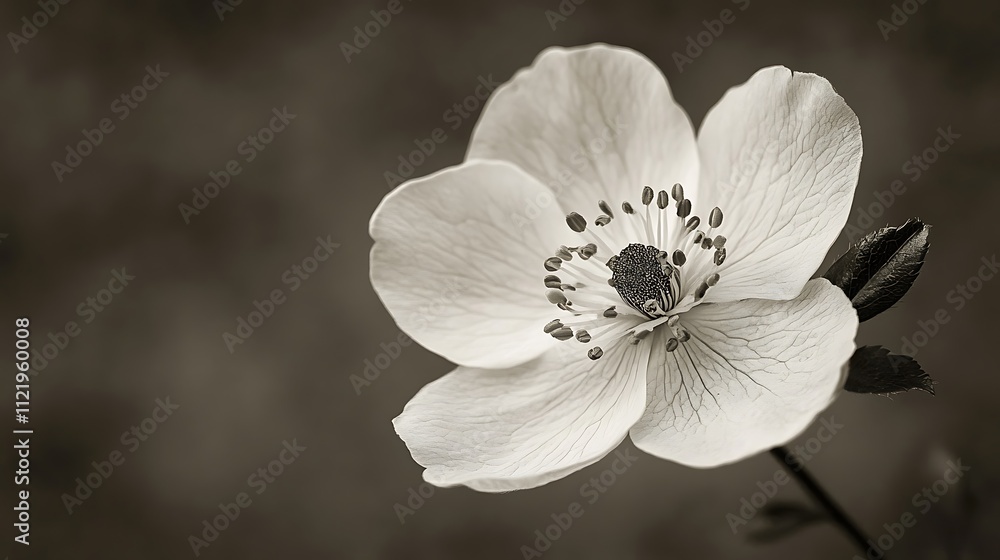 Obraz premium A Single Delicate White Flower in Black and White