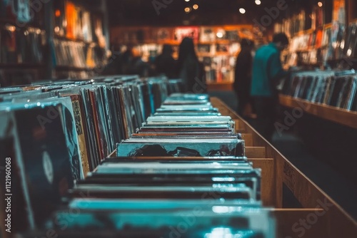 Wallpaper Mural Discovering vinyl records in a vibrant music store. Generative AI Torontodigital.ca