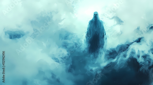A ghostly figure standing in the fog, calling out to anyone who passes, but its voice only echoes in the mist. Echoes. Illustration